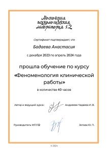Сертификат Бадаева Феноменология